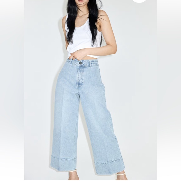 H&M WIDE LEGGED HIGH CROPPED JEANS light blue - Picture 1 of 2